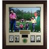 Image 1 : Arnold Palmer Unsigned Engraved Signature Series 30X32 Masters Photo Collage Leather Framed W/ Cards