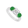 Image 1 : Frosted Emerald and Cubic Zirconia Three Stone Ring 10K White Gold 1.50 CT TGW