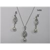 Image 1 : CZ Necklace and Earring Set with Pearl Rhodium Plated in Gift Box