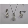 Image 1 : CZ Necklace and Earring Set with Pearl Rhodium Plated in Gift Box