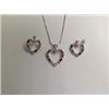 Image 1 : Heart Multicolor Baguette CZ Necklace and Earring Set Rhodium Plated in Gift Box