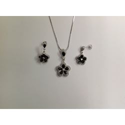 CZ Necklace and Earring Set Rhodium Plated in Gift Box