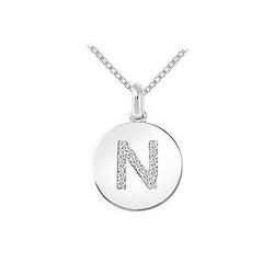 Diamond Disc Initial N Pendant : 14K White Gold - 0.15 CT Diamonds
