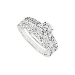 Diamond Engagement Ring with Wedding Band Set : 14K White Gold - 1.00 CT Diamonds