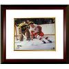 Image 1 : Gordie Howe Signed Detroit Redwings 16X20 Photo Vs Boston Bruins (Black Sig) Custom Framed