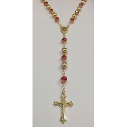 Gold Electroplated Rosary 24-26 with Red Colored Crystals in a Red Pouch