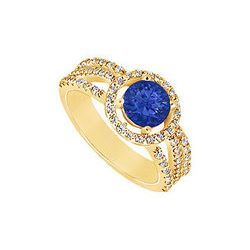 Sapphire and Diamond Engagement Ring : 14K Yellow Gold - 1.25 CT TGW