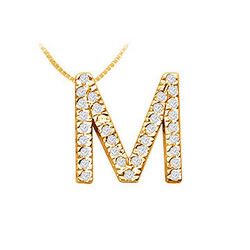 Classic M Initial Diamond Pendant : 14K Yellow Gold - 0.50 CT Diamonds