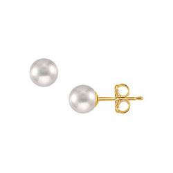 Freshwater Cultured Pearl Stud Earrings : 14K Yellow Gold – 7 MM