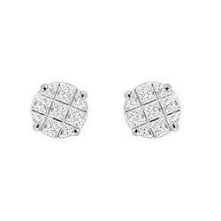 Cubic Zirconia 9 Cut Design Earrings : .925 Sterling Silver - 9 MM