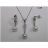 Image 1 : CZ Necklace and Earring Set with Pearl Rhodium Plated in Gift Box