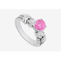 Genuine Diamond and Pink Sapphire Engagement Ring in 14K White Gold 0.80 Carat TGW