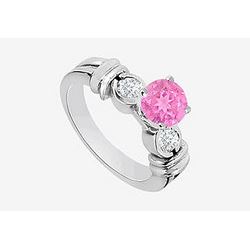 Genuine Diamond and Pink Sapphire Engagement Ring in 14K White Gold 0.80 Carat TGW