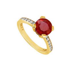 Ruby and Diamond Engagement Ring : 14K Yellow Gold - 1.00 CT TGW