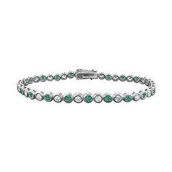 Emerald and Diamond Tennis Bracelet : 14K White Gold - 3.00 CT TGW