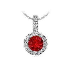 Ruby and Diamond Circle Pendant : 14K White Gold - 1.25 CT TGW