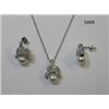 Image 1 : CZ Necklace and Earring Set with Pearl Rhodium Plated in Gift Box