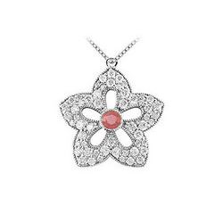 Ruby and Diamond Flower Pendant : 14K White Gold - 2.00 CT TGW