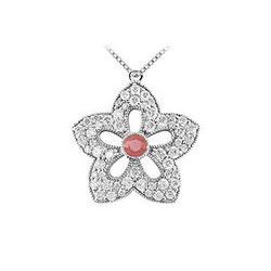 Ruby and Diamond Flower Pendant : 14K White Gold - 2.00 CT TGW