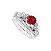 Image 1 : Ruby and Diamond Engagement Ring with Wedding Band Set : 14K White Gold - 1.00 CT TGW