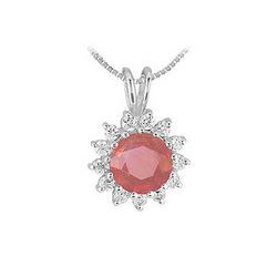 Ruby and Diamond Pendant : 14K White Gold - 1.00 CT TGW