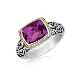 18K Yellow Gold and Sterling Silver Rectangular Amethyst Ring