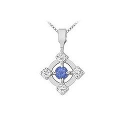 Sapphire and Diamond + Pendant : 14K White Gold - 0.50 CT TGW