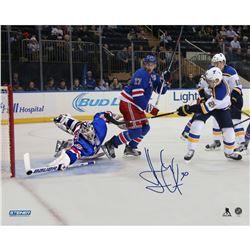 Henrik Lundqvist Signed New York Rangers Diving Stick Save 16X20 Photo