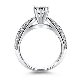 14K White Gold Cathedral Double Row Pave Diamond Engagement Ring