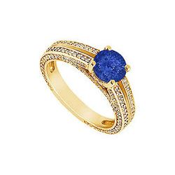 Sapphire and Diamond Engagement Ring : 14K Yellow Gold - 3.00 CT TGW