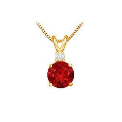 Diamond and Ruby Solitaire Pendant : 14K Yellow Gold - 1.00 CT TGW