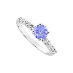 Tanzanite and Diamond Engagement Ring : 14K White Gold - 0.50 CT TGW