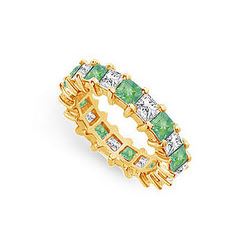 Diamond and Emerald Eternity Band : 18K Yellow Gold – 4.00 CT TGW