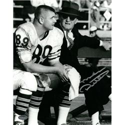 Mike Ditka Signed Chicago Bears Player Vintage B&W 8X10 Photo (Silver Sig With George Halas)