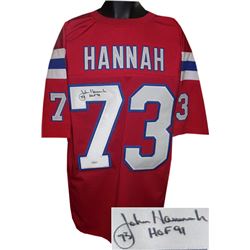 John Hannah Signed New England Patriots TB Red Prostyle Jersey HOF 91- JSA Hologram