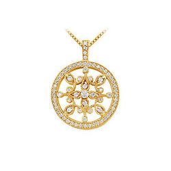 Diamond Floral Circle Pendant : 14K Yellow Gold - 0.66 CT Diamonds