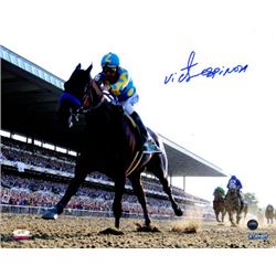 Victor Espinoza Signed 16X20 Photo 2015 Belmont Stakes Leading Pack Horse Racing Triple Crown- Stein