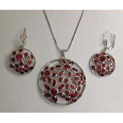 Red CZ Necklace and Earring Set Rhodium Plated in Gift Box