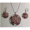 Image 1 : Red CZ Necklace and Earring Set Rhodium Plated in Gift Box