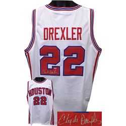 Clyde Drexler Signed Houston Cougars TB White Custom Jersey XL