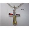 Image 1 : Rhodium Plated Cross Pendant with Multi Color Baguette CZ on 18 Chain in a Gift Box