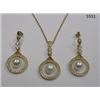 Image 1 : CZ Necklace and Earring Set with Pearl Gold ElectroPlated in Gift Box