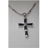 Image 1 : Rhodium Plated Cross Pendant with Black Baguette CZ on 18 Chain in a Gift Box