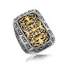 Image 1 : 18K Yellow Gold and Sterling Silver Curved Rectangle Ring with Fancy Flourishes