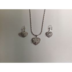 CZ Necklace and Earring Set Rhodium Plated in Gift Box