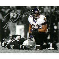 Ray Lewis Signed Baltimore Ravens 16X20 Photo (Spotlight Over Ben Roethlisberger)