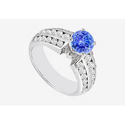 Engagement Ring Prong Setting 14K White Gold Tanzanite with Cubic Zirconia1.60 Carat TGW