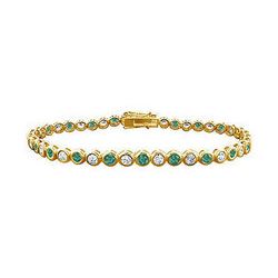 Emerald and Diamond Tennis Bracelet : 14K Yellow Gold - 2.00 CT TGW