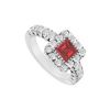 Image 1 : Ruby and Diamond Engagement Ring : 14K White Gold - 1.25 CT TGW