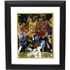 Image 1 : Magic Johnson Signed Los Angeles Lakers 8X10 Photo Custom Framed  (Yellow Jersey Post Up Dribble Ver